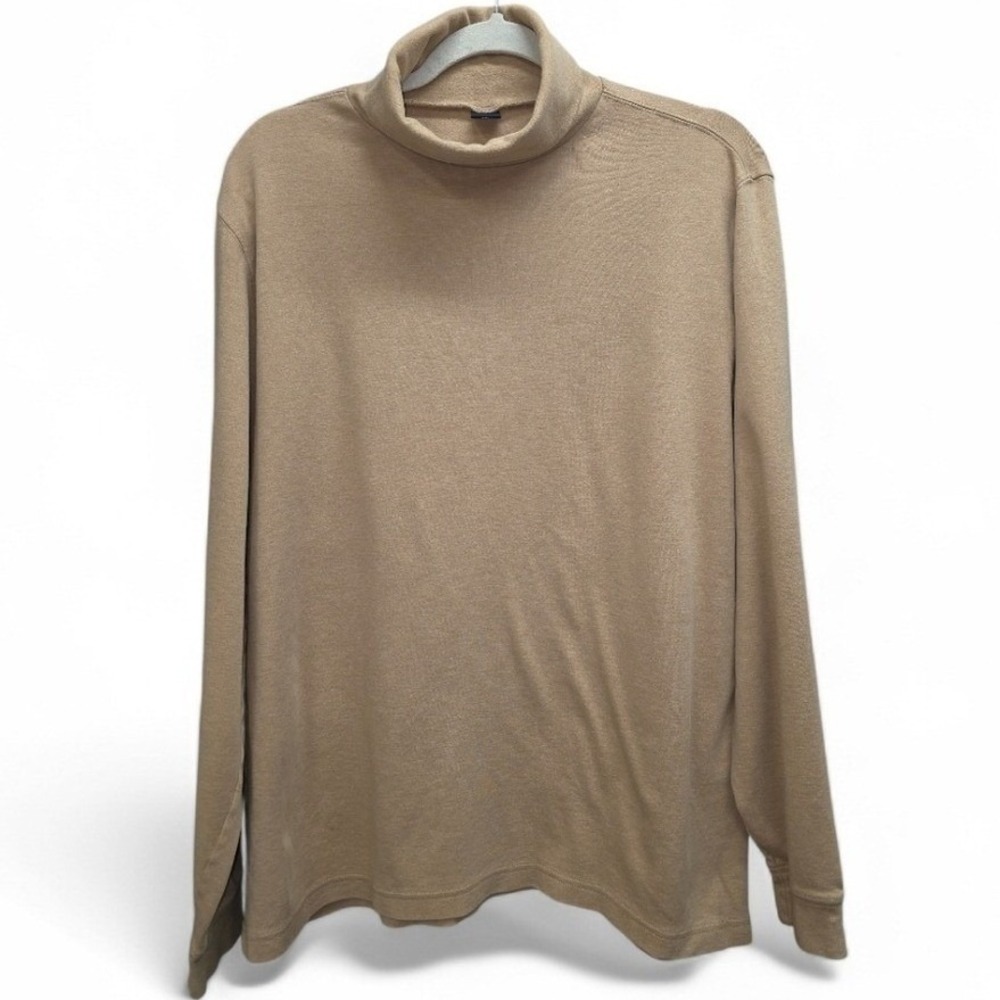 Lands End Womens Tan Cotton Long Sleeve Turtleneck‎ Top Size L 42-44 Camel